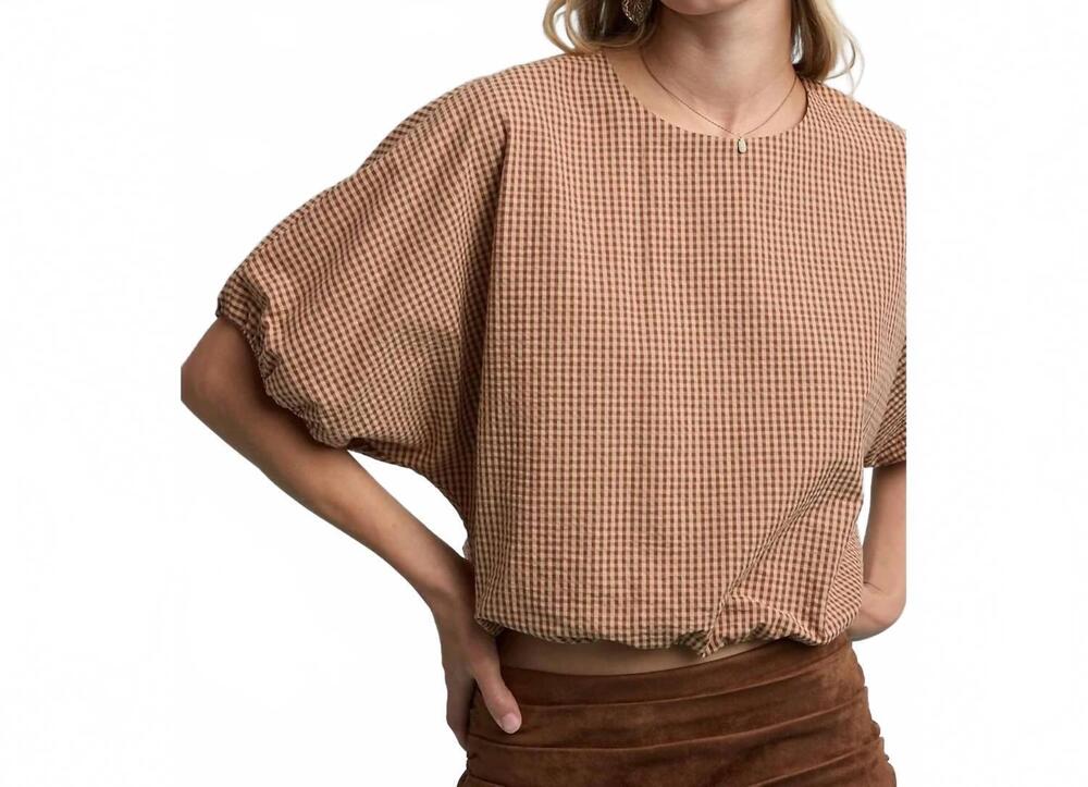 NEW WISHLIST gingham dolman sleeve top in clay/taupe
